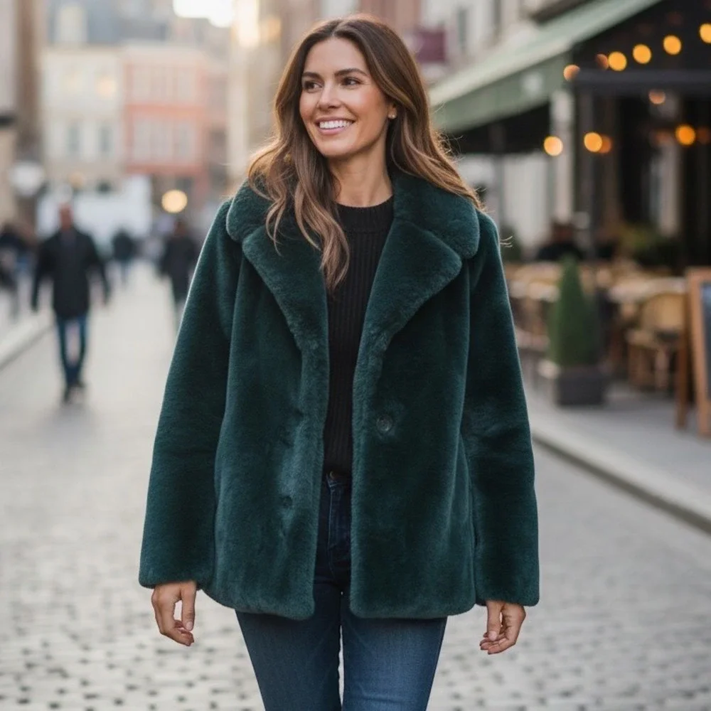 Kate Spade Pine Grove Plush Sz M Faux Fur Jacket Emerald Green Coat K9747 NEW